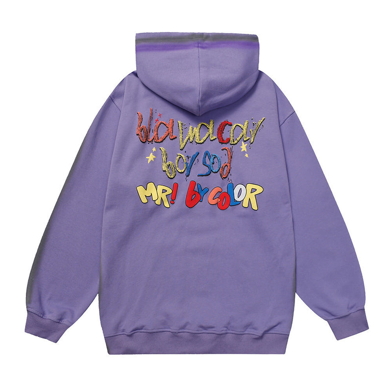 Men Hoodie Outline Inkjet Graffiti Letters Printed Hoodie