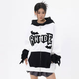Men Hoodie Masked Bat Hooded Cardigan Sweater Letter Towel Embroidery Coat