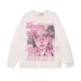Men Long Sleeve Shirt Vintage Floral Print Long Sleeves Bottoming T-shirt Men and Women Loose