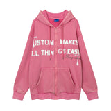 Men Fleece Lined Hoodie Winter Hooded Jacket Men's High Street Letter Printing Distressed Sweater