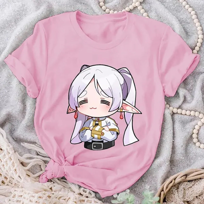 Frieren Graphic Print T-Shirt Women Casual Round