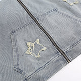 Men Denim Jacket Washed Long-Sleeved Denim Jacket Men's Spring and Autumn Embroidered Hooded Jacket Loose