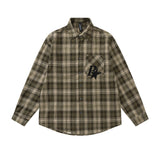 Men's Long Sleeved T Shirt Plaid Long Sleeve Shirt Men's Spring and Autumn Loose Embroidered Letters XINGX