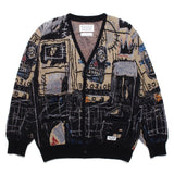 Graffiti Bomber Jacket Pure Cotton Yarn V-neck Knitted Cardigan