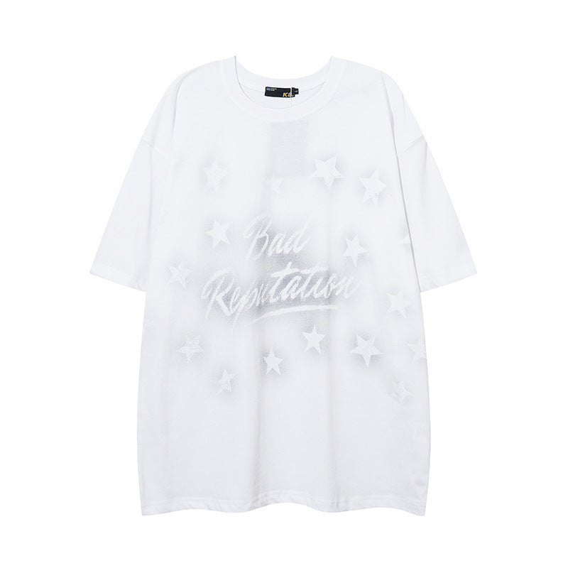 Men T Shirt Retro Alphabet Hip Hop Short Sleeve T-shirt Men and Women