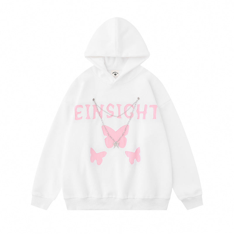 Men Hoodie Color Matching Butterfly Necklace Hooded Sweater