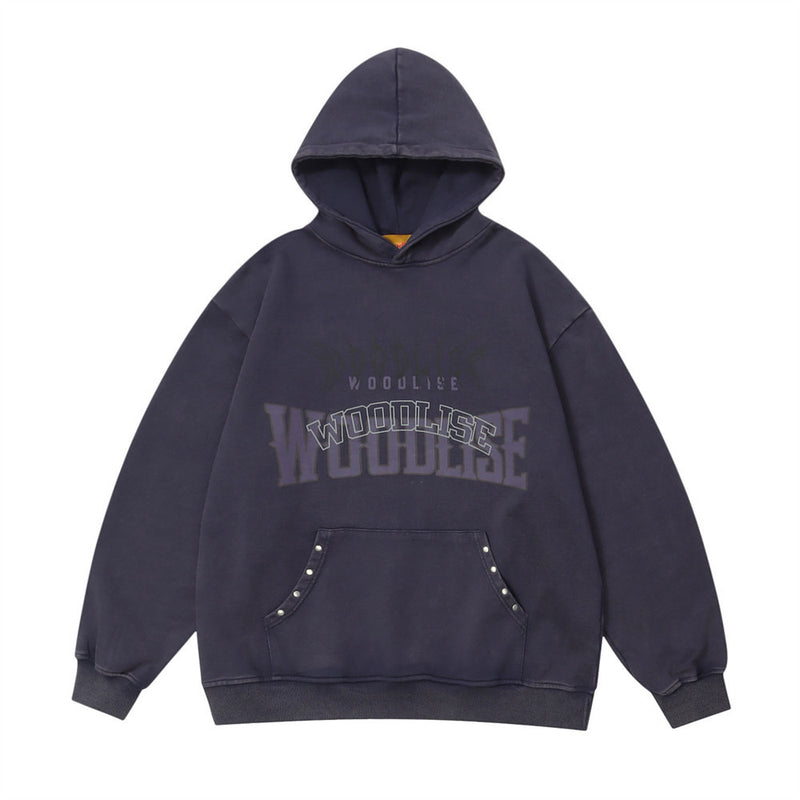 Men Hoodie Letter Printed Hoodie Men's Casual Long Sleeve Loose Wash Pullover Hoodie