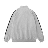 Men Hoodie Zipped Stand Collar Sweater Spring and Autumn Loose Raglan Long Sleeve Striped Stitching Sports Turtleneck Pullover