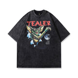 Men T Shirt Black Washed Distressed T-shirt Loose Vintage Men and Women