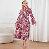 Jungle Print Maxi Dress Stand Collar Thin Band Dress Leopard Print