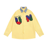 Men Long Sleeved T Shirt Embroidered Letter Long Sleeve Shirt Men's Loose Casual Contrast Color Shirt Spring and Autumn