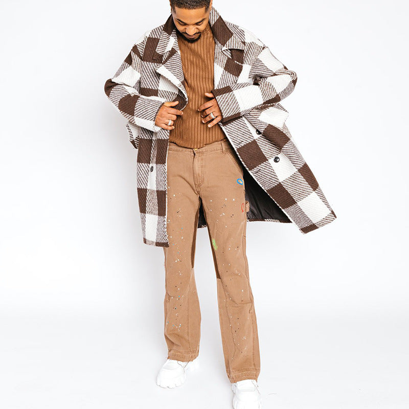 Men Jack Men's Overcoat Coat Plaid Trench Coat Autumn and Winter