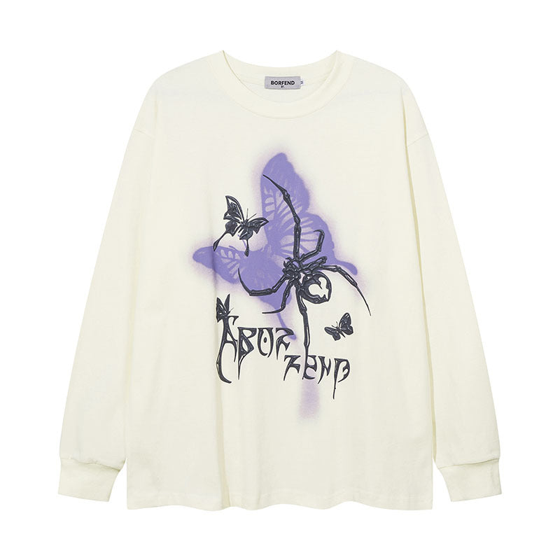 Men Long Sleeve Shirt Butterfly Graffiti Unique Design Long Sleeve Bottoming T-shirt Men and Women Vibe