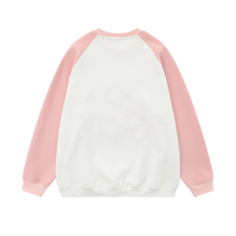 Men Hoodie Five-Pointed Star Flocking Embroidered Crew Neck Sweatshirt