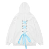 Men Hoodie Bow Bandage Hooded Coat Butterfly Print Cardigan Sweater Spring and Autumn