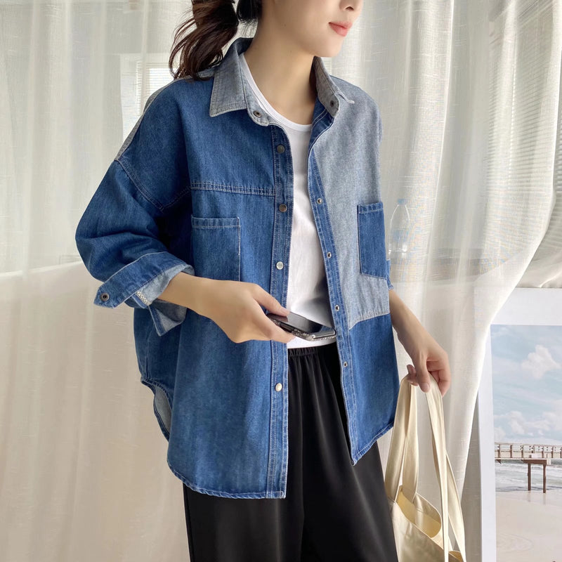 Women T-Shirt Autumn Loose Denim Shirt Women's Long Sleeve