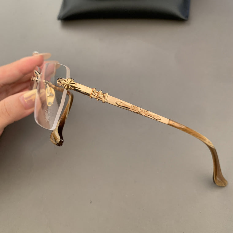 CHH Chrome Hearts Glasses Pure Titanium Frameless Business Square Retro Myopia Glasses Frame