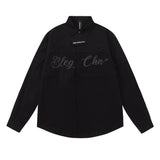 Men Long Sleeved T Shirt Embroidered Letter Long Sleeve Shirt Men's Loose Lapels Shirt