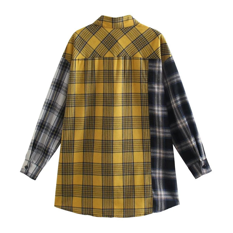 Women T-shirt Autumn Women Clothing Plaid Loose Casual Top Shirt
