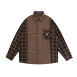 Men Long Sleeved T Shirt Spliced Plaid Blouse Spring and Autumn Men's Loose Long Sleeve Jacket Shirt