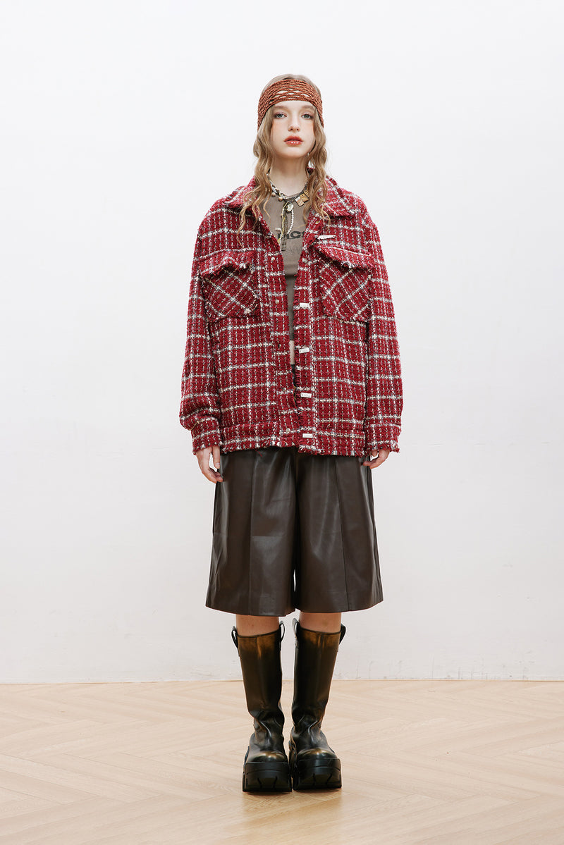 Unisex Jacket Autumn Woven Red Plaid Jacket Women's Clothing