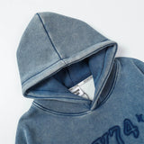 Men Fleece Lined Hoodie Letter Embroidery Washed and Worn Hooded Sweater Men's Loose Street Pullover Hoodie