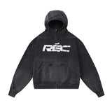 Men Denim Jacket Hooded Denim Hoodie Men's Contrast Color Letter Printed Jacket Sweater