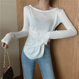 Women Long Sleeve Shirt Crew Neck Bottoming Shirt Top