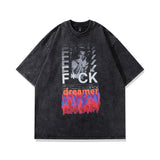 Men T Shirt Vintage Printed Distressed Washed Short Sleeve T-shirt Men and Women Vibe Style