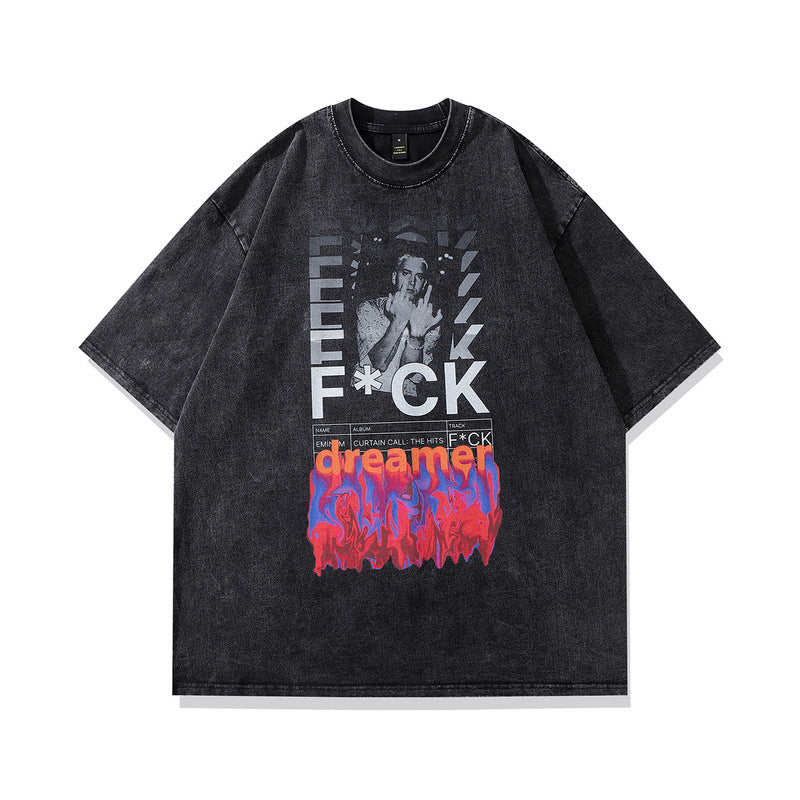 Men T Shirt Vintage Printed Distressed Short Sleeve T-shirt for Men and Women