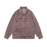 Men Denim Jacket Embroidered Spider Denim Jacket Men Loose Wash Do the Old Cowboy Coat