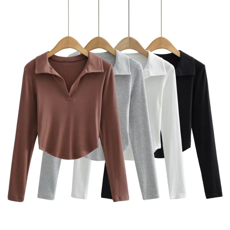 Women T-Shirt Spring Long Sleeve Polo Short T-shirt