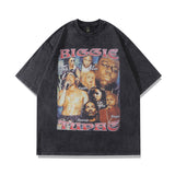 Men T Shirt Hip Hop Retro Rap Print Distressed Short Sleeve T-shirt for Men and Women