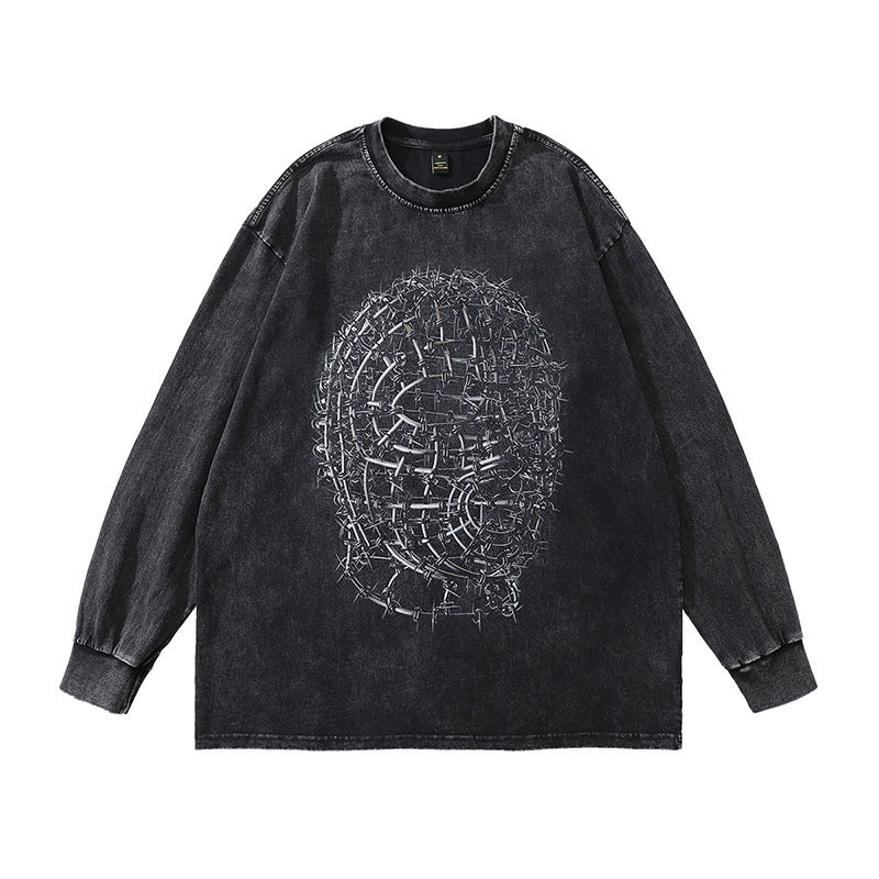 Men Long Sleeve Shirt Printed Distressed Long Sleeve T-shirt Men and Women Couple Base Tee