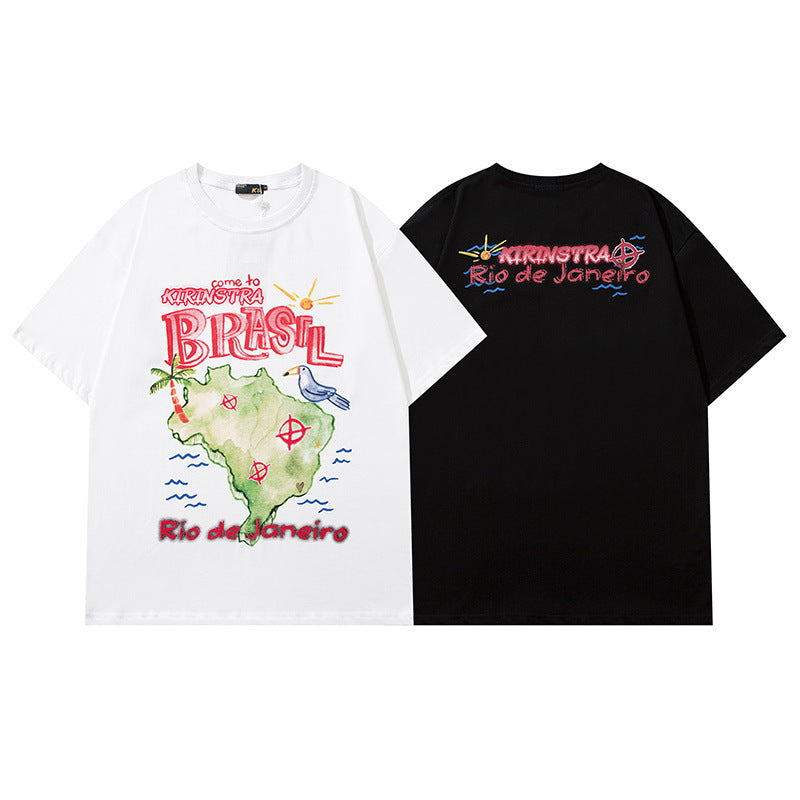 Men T Shirt Fashion Brand Printing Short-Sleeved T-shirt Men and Women Casual Couple