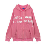 Men Fleece Lined Hoodie Winter Hooded Jacket Men's High Street Letter Printing Distressed Sweater