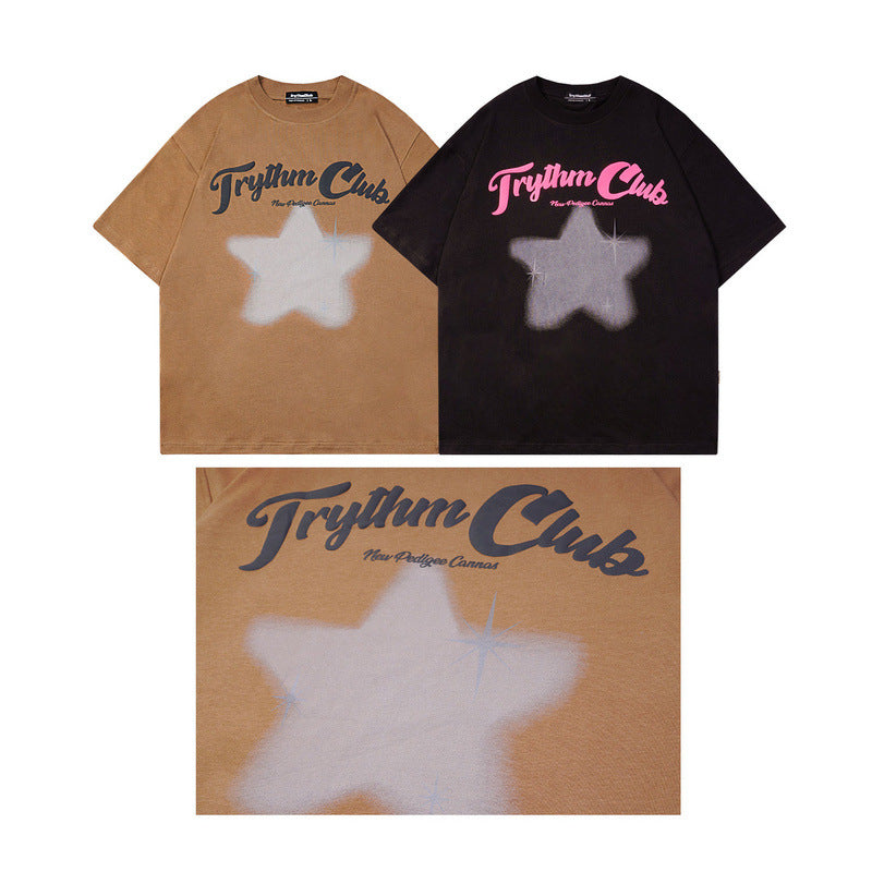 Men T Shirt Men's Clothing American Street Retro Casual Couple Short Sleeve T-shirt