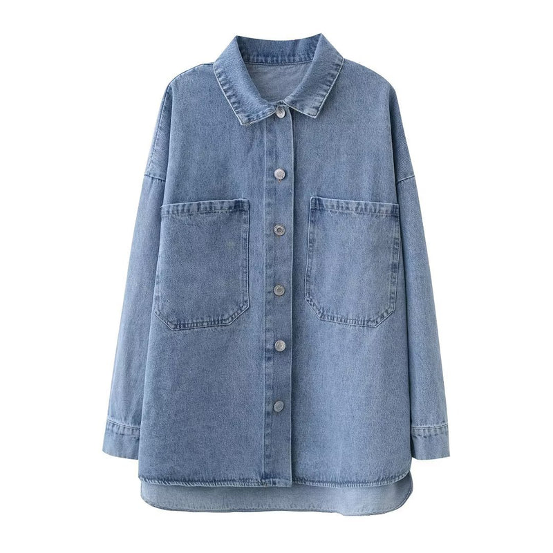Women T-shirt Denim Jacket Women's Spring and Autumn Loose Long Sleeve Top