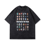 Men T Shirt Hip Hop Anime Print Distressed Short Sleeve T-shirt Men and Women Retro