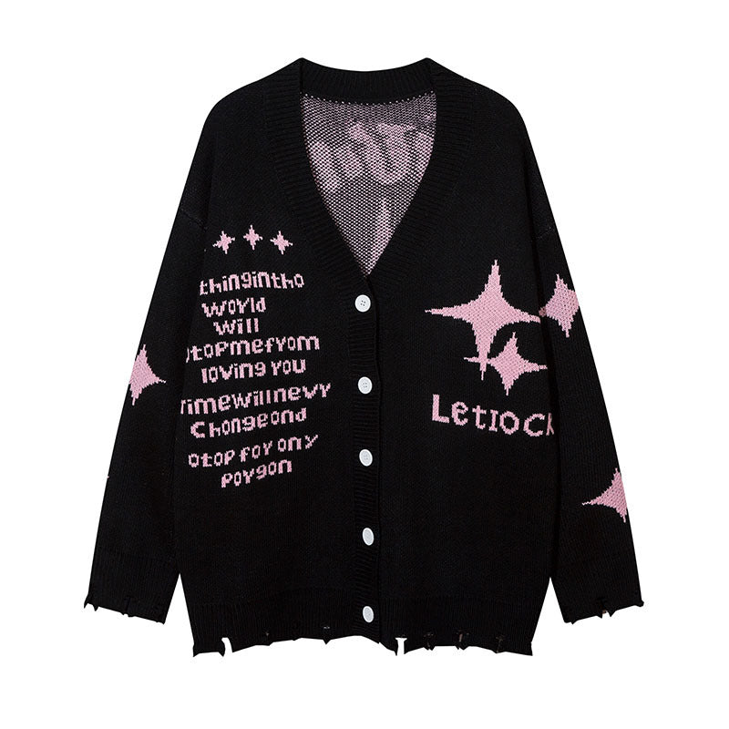 Men Long Sleeve Shirt Gothic Vintage Knitted Jacket Men's and Women's Couple Sweater Cardigan
