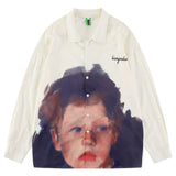 Men Long Sleeved T Shirt Printed Long Sleeve Shirt Men's Ins Loose Casual Portrait