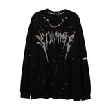 Men Long Sleeve Shirt Hot Drilling plus Velvet Black round Neck Sweater for Men and Women Loose Retro