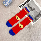 Kapital Sock Hitian Hehong Heel Smiley Face Socks Ins Trendy Street Mid-Calf Autumn and Winter Wool Thick Thread Knitted Socks