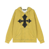 Men Hoodie Cross Paste Cloth Embroidery Hooded Jacket