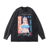 Men Long Sleeve Shirt High Street Vintage Dark Printed Distressed Long Sleeve T-shirt for Men and Women