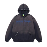 Men Hoodie Tie-Dye Gradient Hooded Coat Men's Autumn Letter Print Washed and Worn Cardigan Sweater