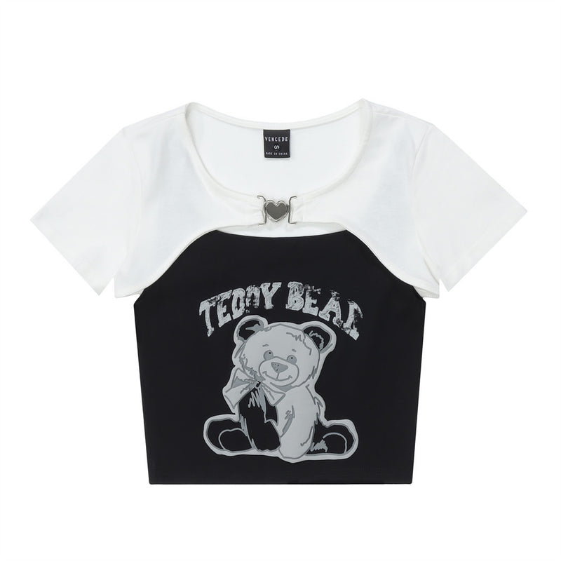 Women T-shirt Printed Vest Summer Slim Fit Camisole Short Sleeve