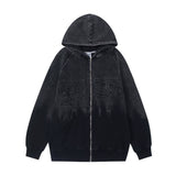 Men Hoodie Autumn and Winter Loose Casual Long Sleeves Distressed Hooded Jacket