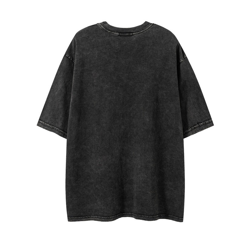 Men T Shirt Washed and Worn Vintage Print Short Sleeves T-shirt Men