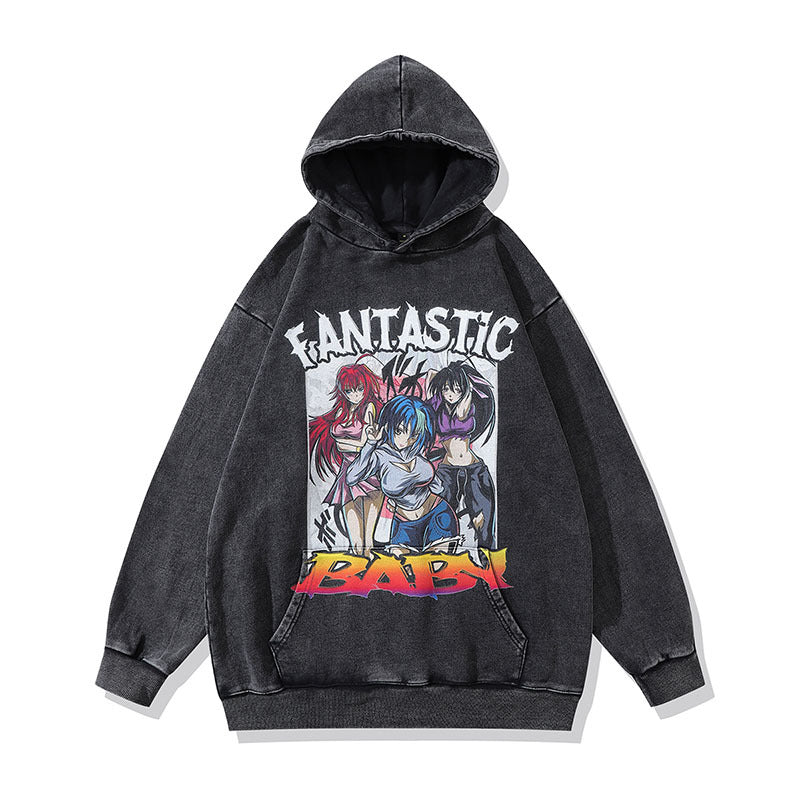 Unisex Vintage Hoodie Sweater Vintage Print Loose Hoodie